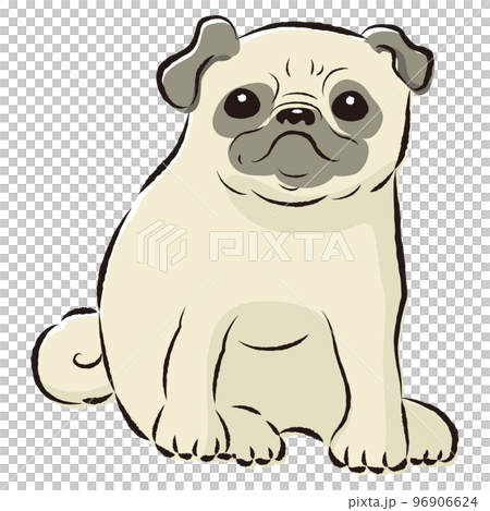 シンプルでかわいいパグ 手描き線画ベクターイラストのイラスト素材