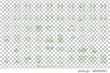 Simple line design industries and occupations Job vector icon pictogram set_green_transparent PNG 96906961