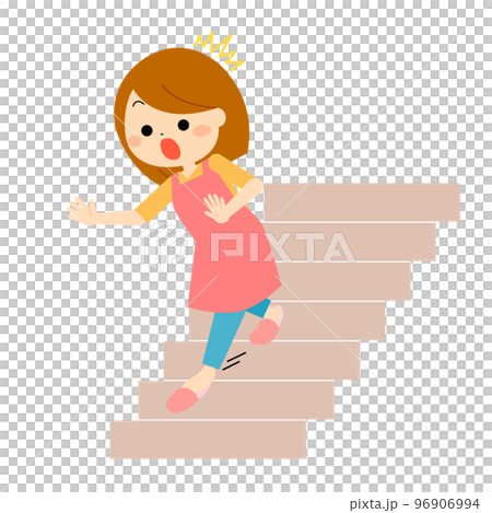 家の階段で足を踏外している女性 96906994