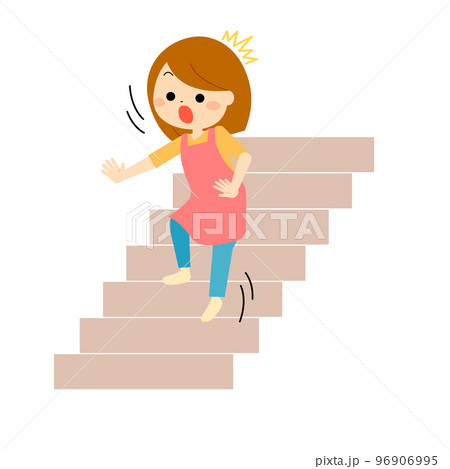 家の階段で足を踏外している女性 96906995