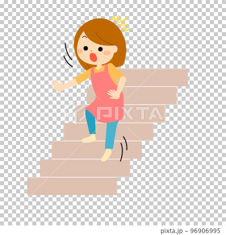 家の階段で足を踏外している女性 96906995