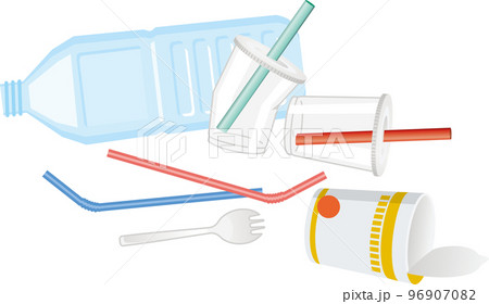 使用済みプラスチック製品のイメージイラスト(ゴミ問題) 使用済みプラスチック製品のイメージイラスト(ゴミ問題) 96907082