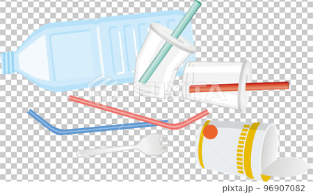 Image illustration of used plastic products (garbage problem) 96907082