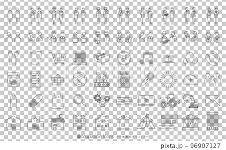 シンプルな線デザインの業種や職業 仕事のベクターアイコン・ピクトグラムセット_黒_透過PNG 96907127