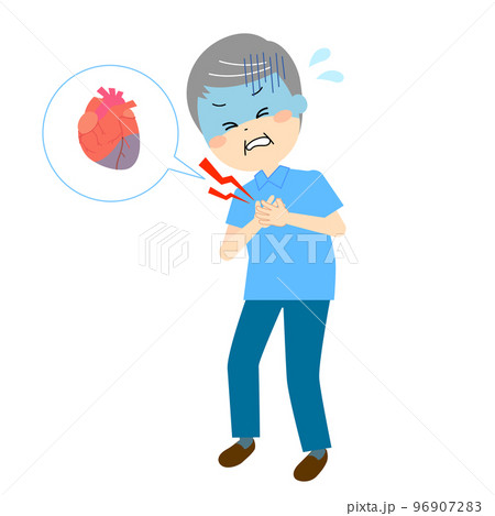 強い胸の痛みに苦しむ高齢男性 強い胸の痛みに苦しむ高齢男性 96907283