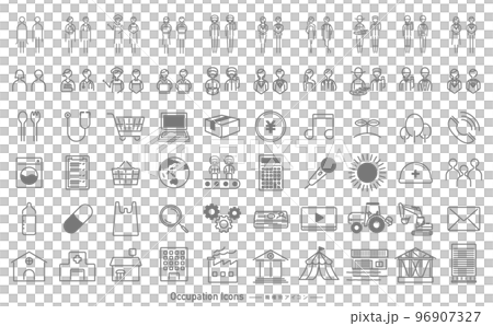 シンプルな線デザインの業種や職業 仕事のベクターアイコン・ピクトグラムセット_灰色_透過PNG シンプルな線デザインの業種や職業 仕事のベクターアイコン・ピクトグラムセット_灰色_透過PNG 96907327