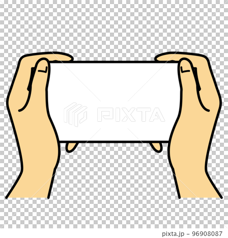 Hand Holding a smartphone Both hands Hand Holding a smartphone Both hands 96908087
