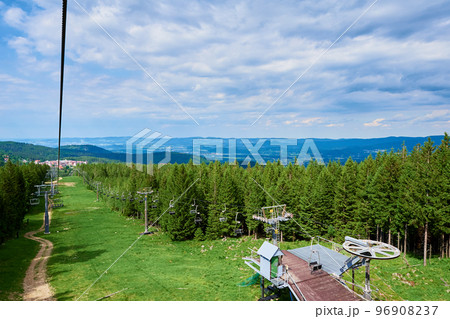 Mountains with open cable cars lift, Karpacz, Poland Mountains with open cable cars lift, Karpacz, Poland 96908237
