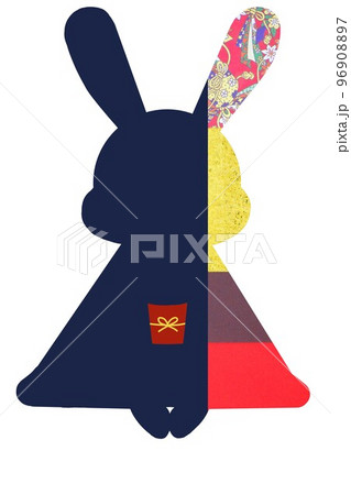 着物姿で挨拶をするうさぎ（赤・金） 96908897