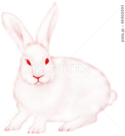 カラフルなウサギの水彩画 一色 紅色 他色有 パス付 キリヌキ 96908995