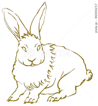 筆で描かれたウサギ 一色 墨橙色 他色有 パス付 背景白 96909257