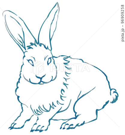 筆で描かれたウサギ 一色 墨水色 他色有 パス付 背景白 筆で描かれたウサギ 一色 墨水色 他色有 パス付 背景白 96909258
