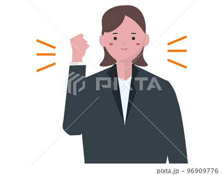 笑顔でガッツポーズをするビジネスウーマン 96909776