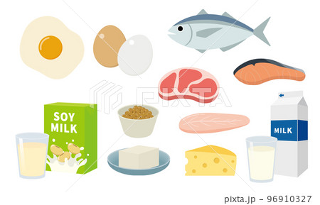 たんぱく質を含む食べ物のイラストセット 96910327