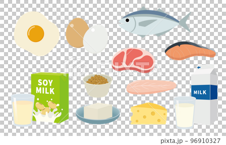 たんぱく質を含む食べ物のイラストセット 96910327