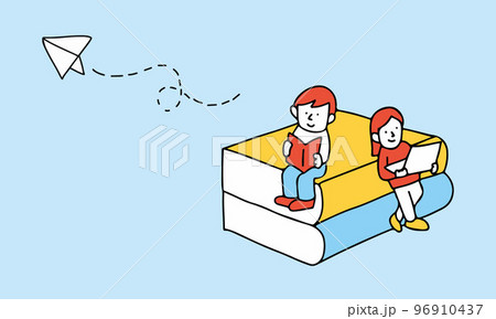 アナログとデジタルでそれぞれに学習する人々 アナログとデジタルでそれぞれに学習する人々 96910437