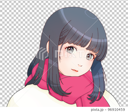 戴圍巾的女孩，衣服=乳白色，圍巾=深粉色，頭髮=藏青色，橫反版 96910459