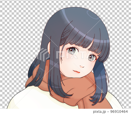 A girl wearing a muffler, clothes = milky white, muffler = brown, hair = navy, horizontally reversed version A girl wearing a muffler, clothes = milky white, muffler = brown, hair = navy, horizontally reversed version 96910464