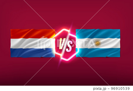 Netherlands versus Argentina game score table template. 3d vector illustration with neon label 96910539