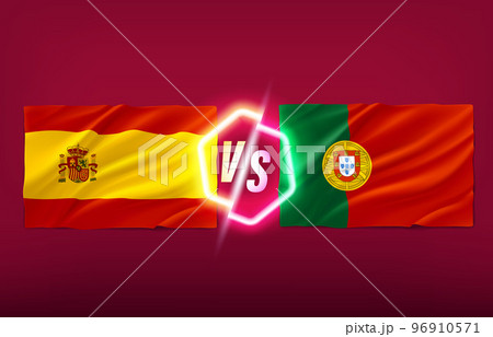 Spain versus Portugal game template. 3d vector illustration with neon label 96910571