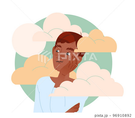 Happy Man Character with His Head in Clouds Having Fancy Imagination Vector Illustration 96910892