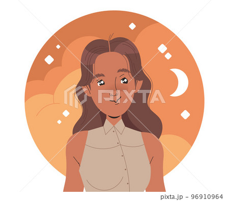 Happy Woman Character with Her Head in Clouds Having Fancy Imagination Vector Illustration Happy Woman Character with Her Head in Clouds Having Fancy Imagination Vector Illustration 96910964
