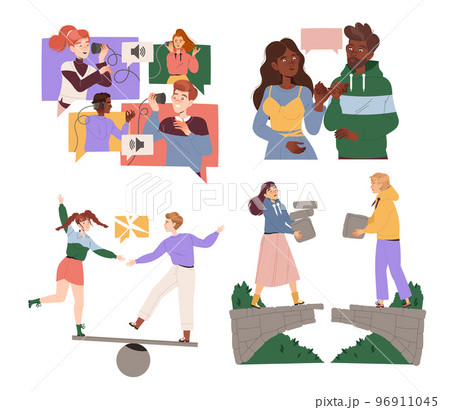People Characters Having Connections with Each Other Engaged in Social Interaction Vector Set People Characters Having Connections with Each Other Engaged in Social Interaction Vector Set 96911045