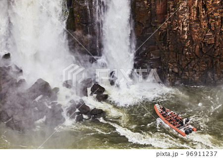 Tourist speed boat at Iguazu Falls 96911237