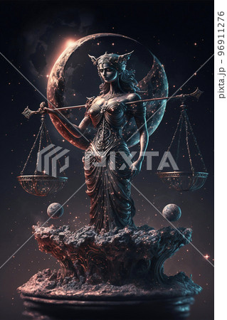 Lady justice statue digitally manipulated surrealism ancient magical scene 96911276