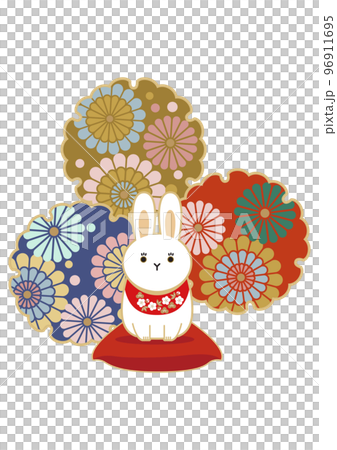 お正月の素材-和柄のうさぎのアイコン。 干支のイラスト。 お正月の素材-和柄のうさぎのアイコン。 干支のイラスト。 96911695