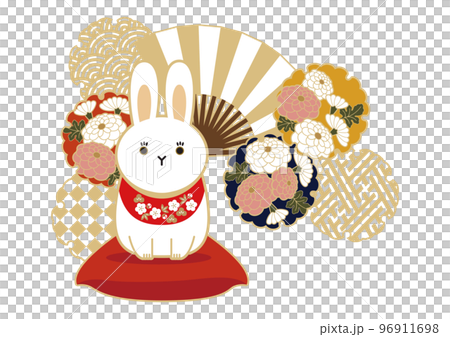 新年素材-日式兔子圖標。十二生肖插圖。 新年素材-日式兔子圖標。十二生肖插圖。 96911698
