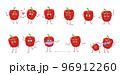 Set of cute bell peppers characters with different emotions isolated on white background. The funny or sad heroes, red vegetables have play, fall in love, keep their distance. Vector flat illustration 96912260