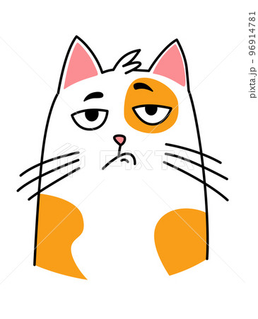 Cat expression. Cartoon pet with cute emotion, creative emoji of home animal. Vector illustration of funny mood of cat with big eyes Cat expression. Cartoon pet with cute emotion, creative emoji of home animal. Vector illustration of funny mood of cat with big eyes 96914781