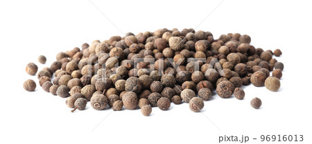 Heap of black pepper grains isolated on white 96916013