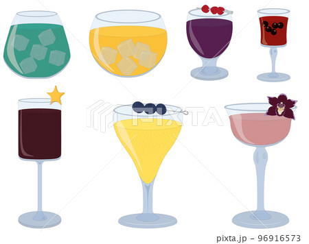 Cocktail and mocktail collection in various glasses vector illustration 96916573