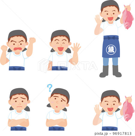 働く人_魚屋_表情セット 96917813