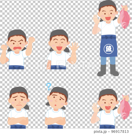 働く人_魚屋_表情セット 96917813