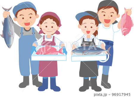 働く人_魚屋_漁業関係者_セット4人_全身 働く人_魚屋_漁業関係者_セット4人_全身 96917945