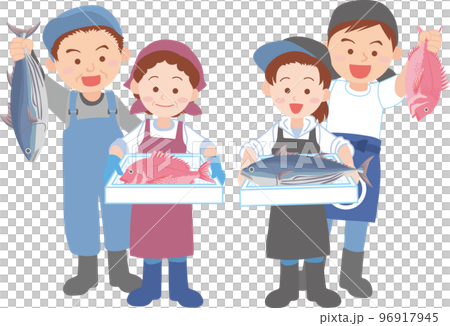 工人_魚店_漁夫_4人組_全身 96917945