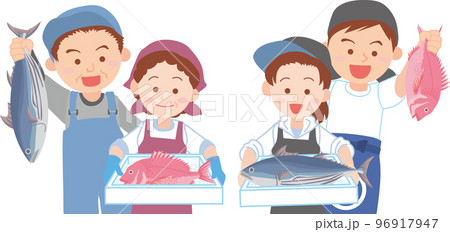 働く人_魚屋_漁業関係者_セット4人_上半身 96917947