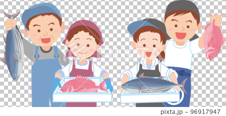 働く人_魚屋_漁業関係者_セット4人_上半身 96917947