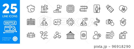 Outline icons set. Euler diagram, Chemistry molecule and File management icons. Love cooking, Find user, Strong arm web elements. Elevator, Methodology, Organic product signs. Vector 96918290