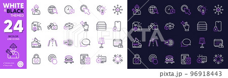 Food delivery, 24h service and Stars line icons for website, printing. Collection of Move gesture, Loyalty gift, Road icons. Certificate, Social media, Delivery web elements. Fake news. Vector 96918443