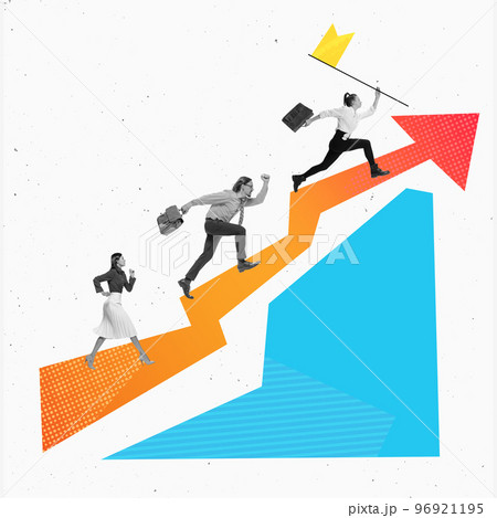 Creative design. Employees, office workers in motion, action. Professional challenge. Concept of business, teamwork, leadership, success and motivation, support 96921195