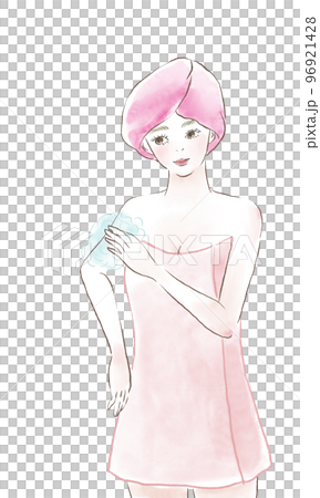 Illustration of a woman washing her body Illustration of a woman washing her body 96921428