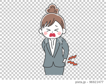 一個背痛的女商人的插圖,她的頭髮被綁起來 一個背痛的女商人的插圖,她的頭髮被綁起來 96921477