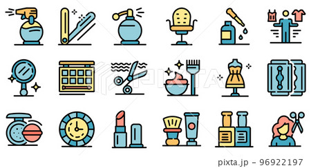 Stylist icons set. Outline set of stylist vector icons thin line color flat on white 96922197