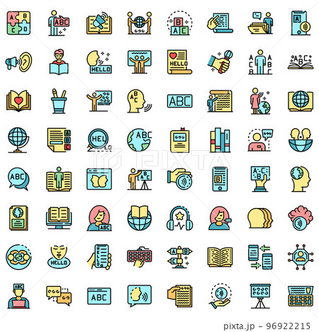 Linguist icons set. Outline set of Linguist vector icons thin line color flat on white Linguist icons set. Outline set of Linguist vector icons thin line color flat on white 96922215