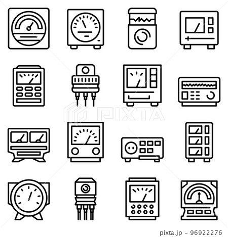 Voltage regulator icons set. Outline set of voltage regulator vector icons for web design isolated on white background Voltage regulator icons set. Outline set of voltage regulator vector icons for web design isolated on white background 96922276