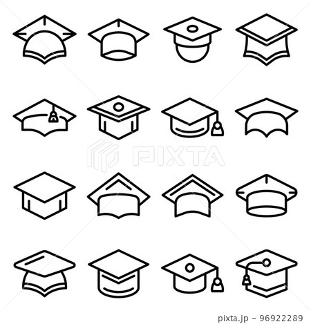 Graduation hat icons set. Outline set of graduation hat vector icons for web design isolated on white background 96922289